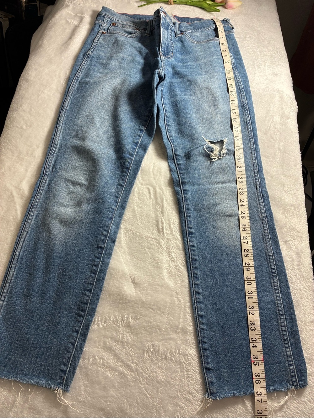 J. Crews demin, vintage Straght Jeans with Red Contrast Stitching - Blue